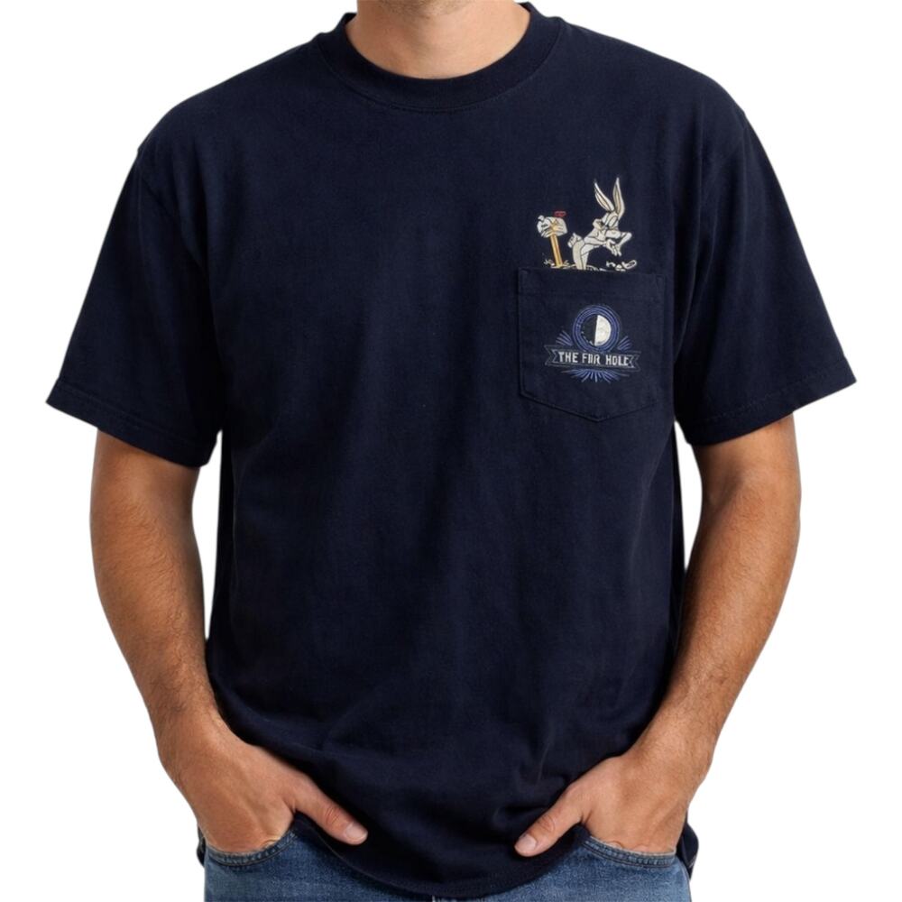 Vintage Warner Bros Studio Looney Tunes Bugs Bunny Pocket Tee '99 Black Cotton L